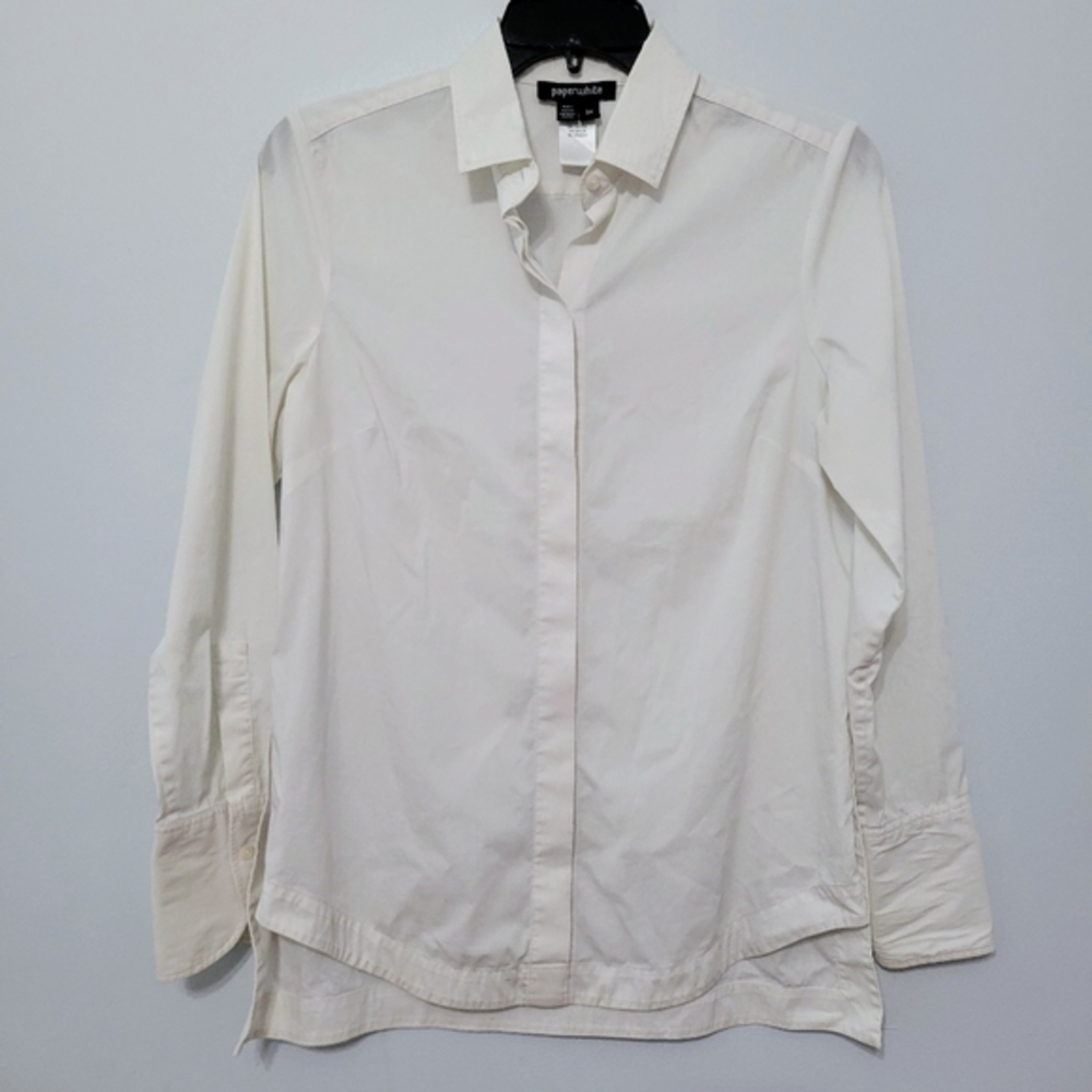 Paperwhite Women's Solid‎ Off-White Long Sleeve Button Down Shirt Size 4 Office